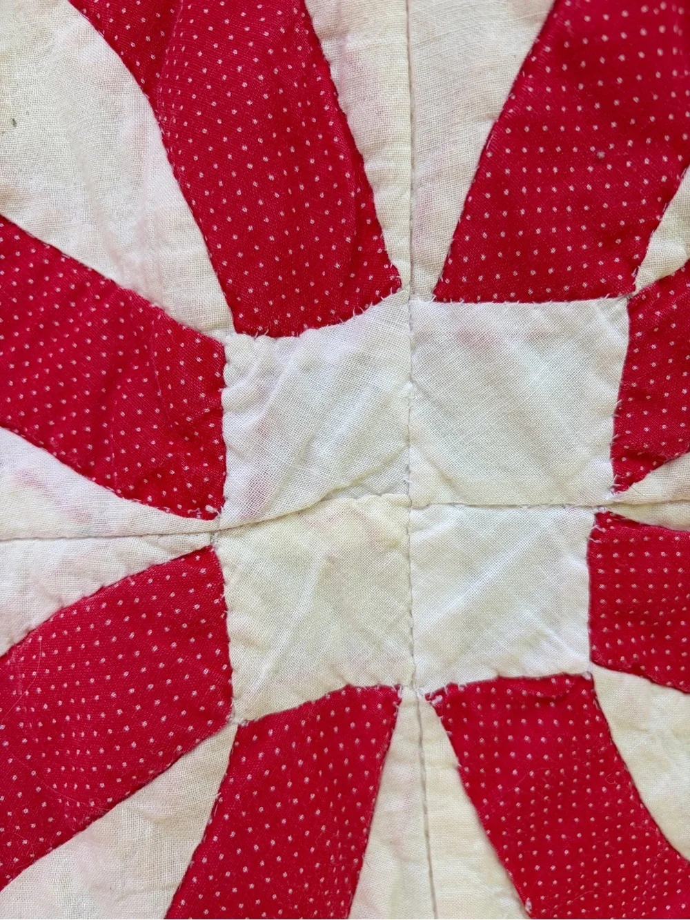Vintage Double Wedding Ring Quilt - Red & Cream Handmade Quilt - 86 x 71